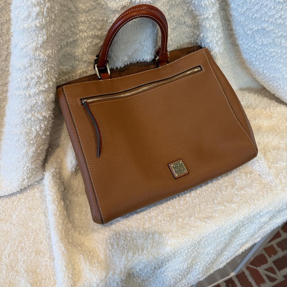 Dooney & Bourke Pebbled Leather Satchel Tote Brown Red Lining - Picture 11 of 14